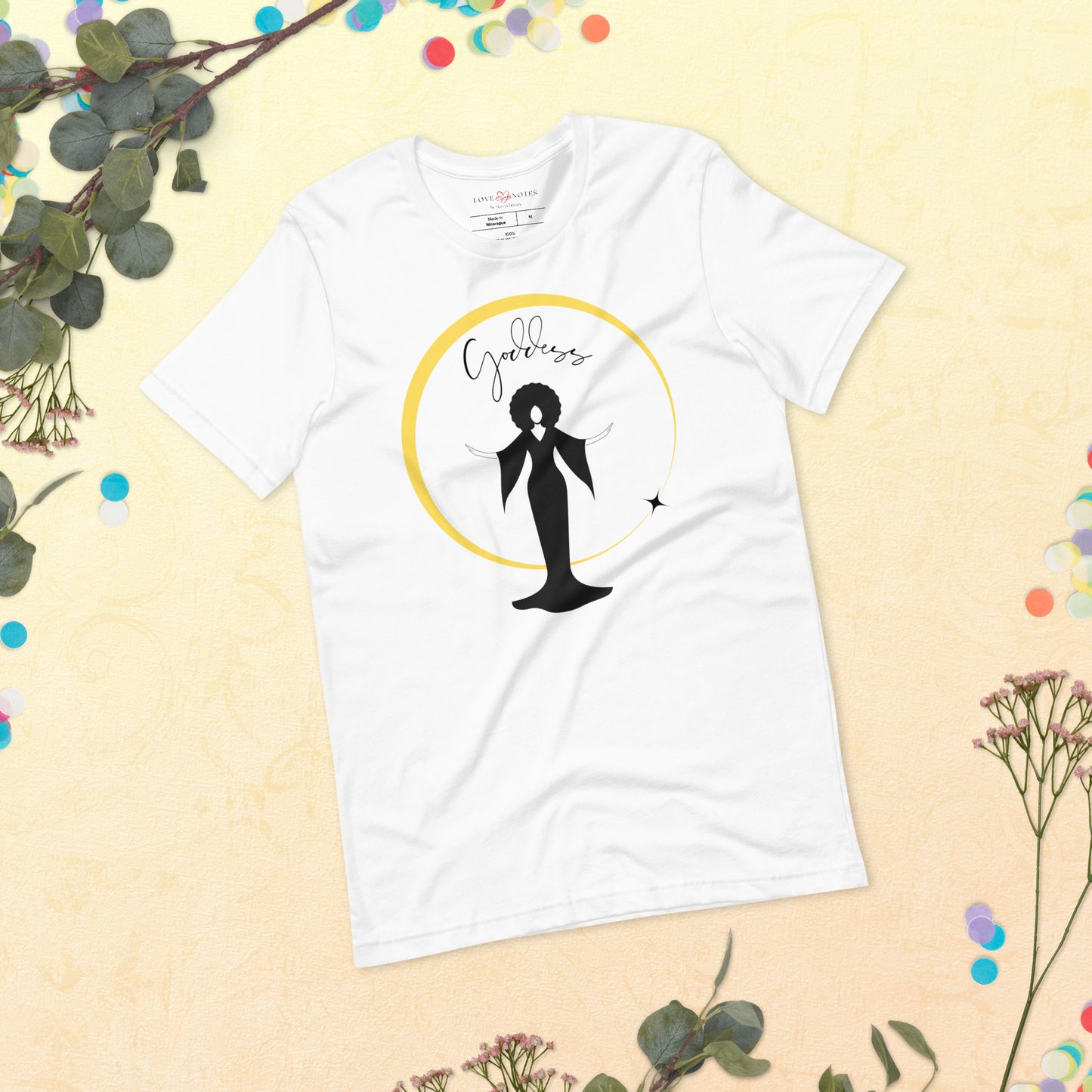 Unisex Tee: Goddess in Black (yellow ring of light)