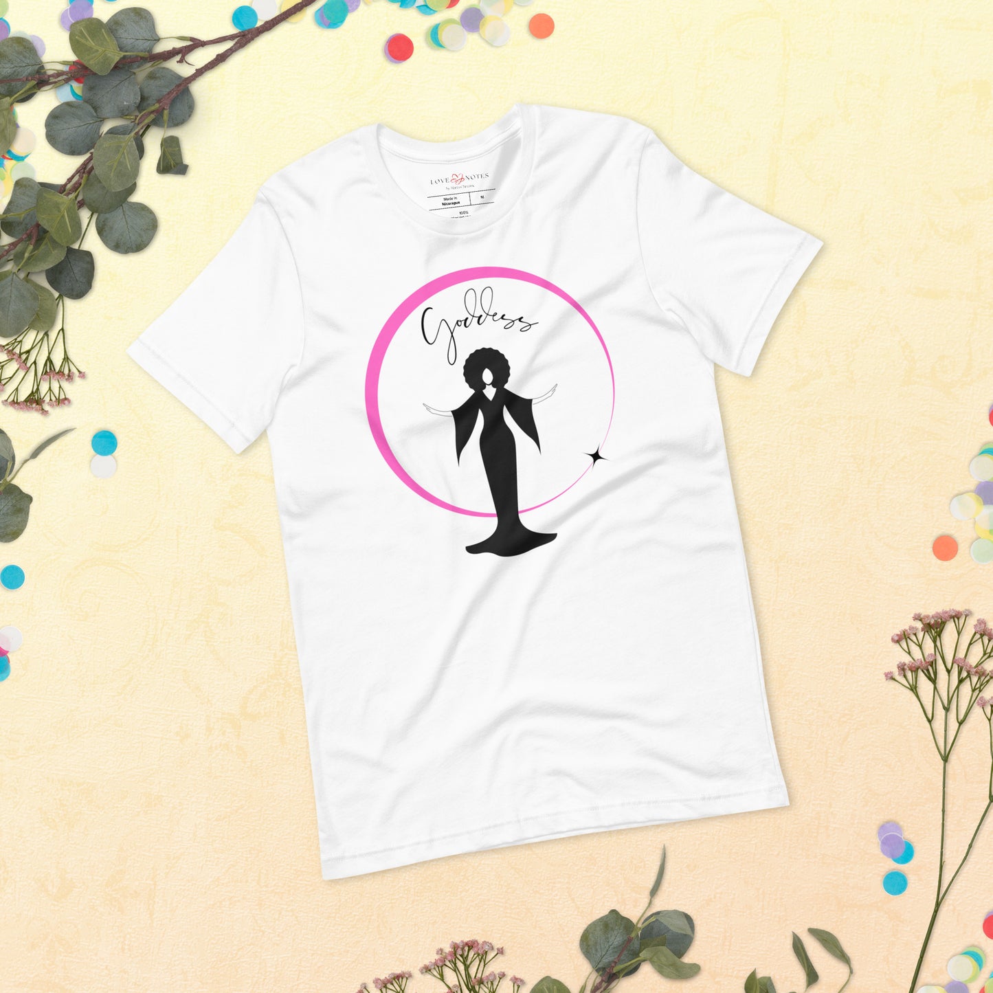 Unisex Tee: Goddess in Black (pink ring of light)