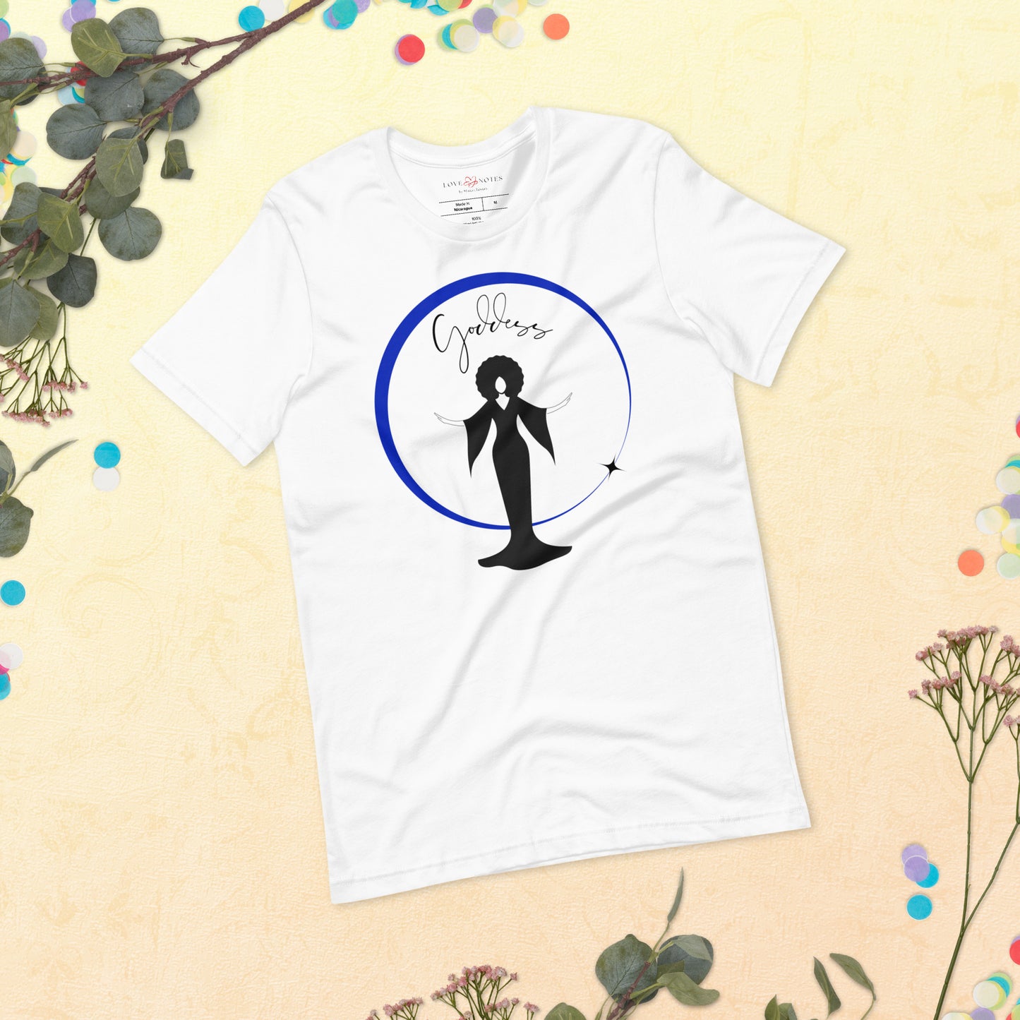 Unisex Tee: Goddess in Black (blue ring of light)