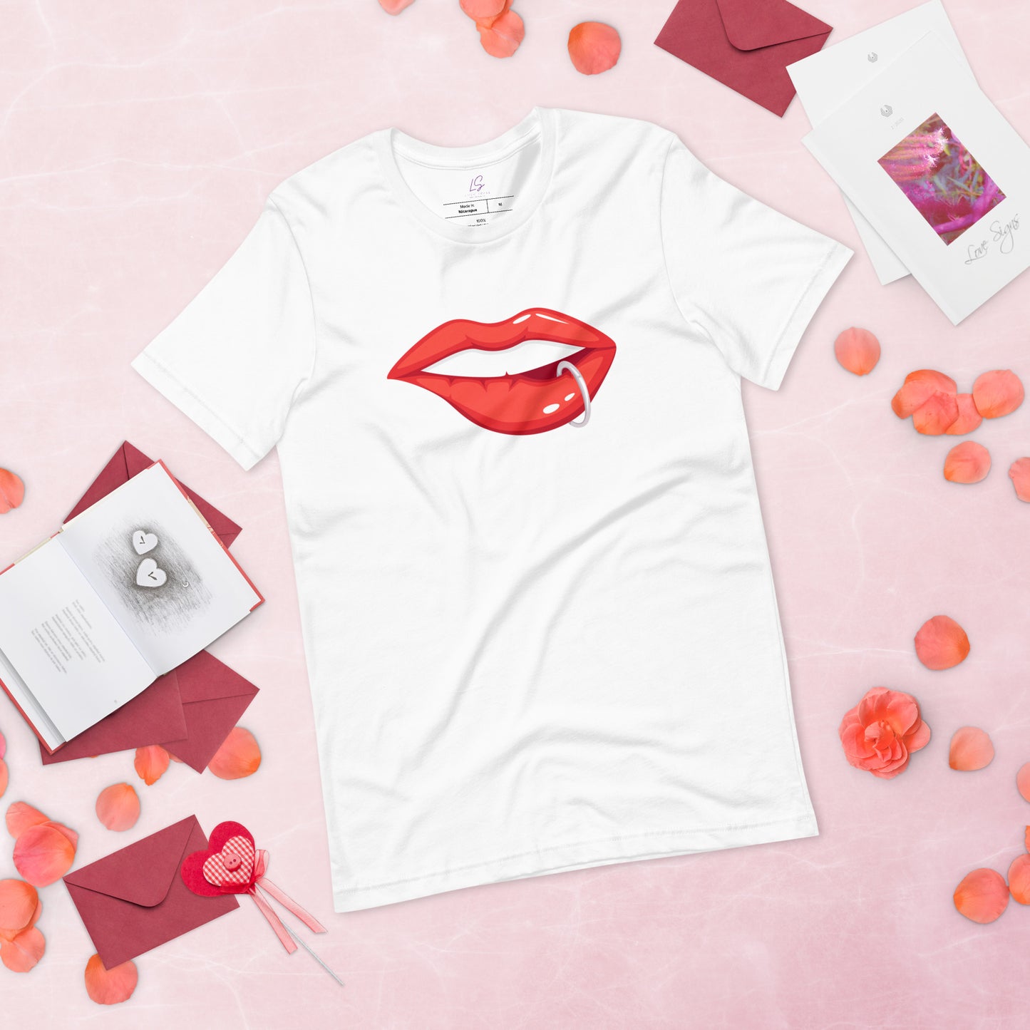 Unisex Tee: Vivid Red Mouth with Lip Piercing