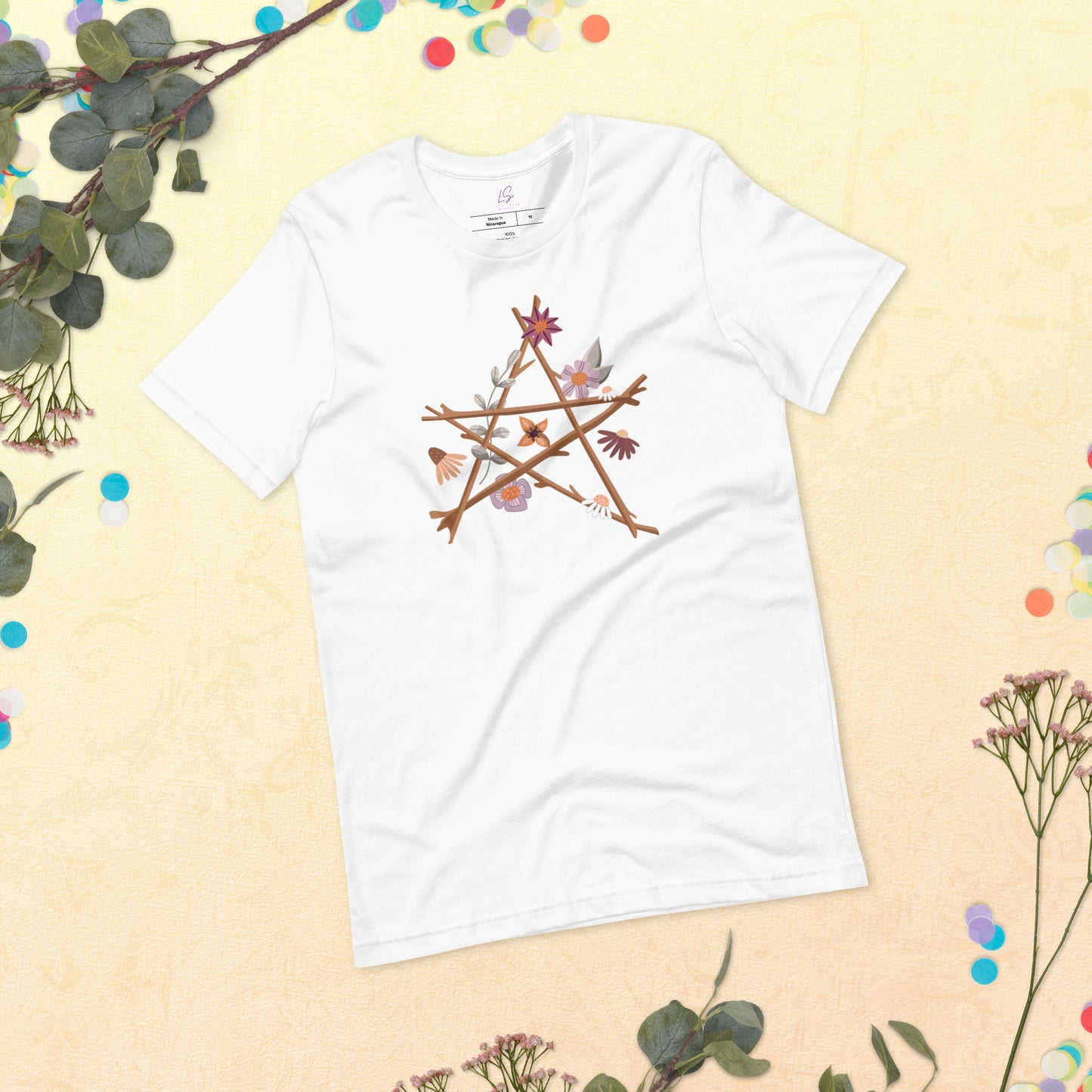 Unisex Tee Bella + Canvas 3001: Pentagram of Sticks with Flowers