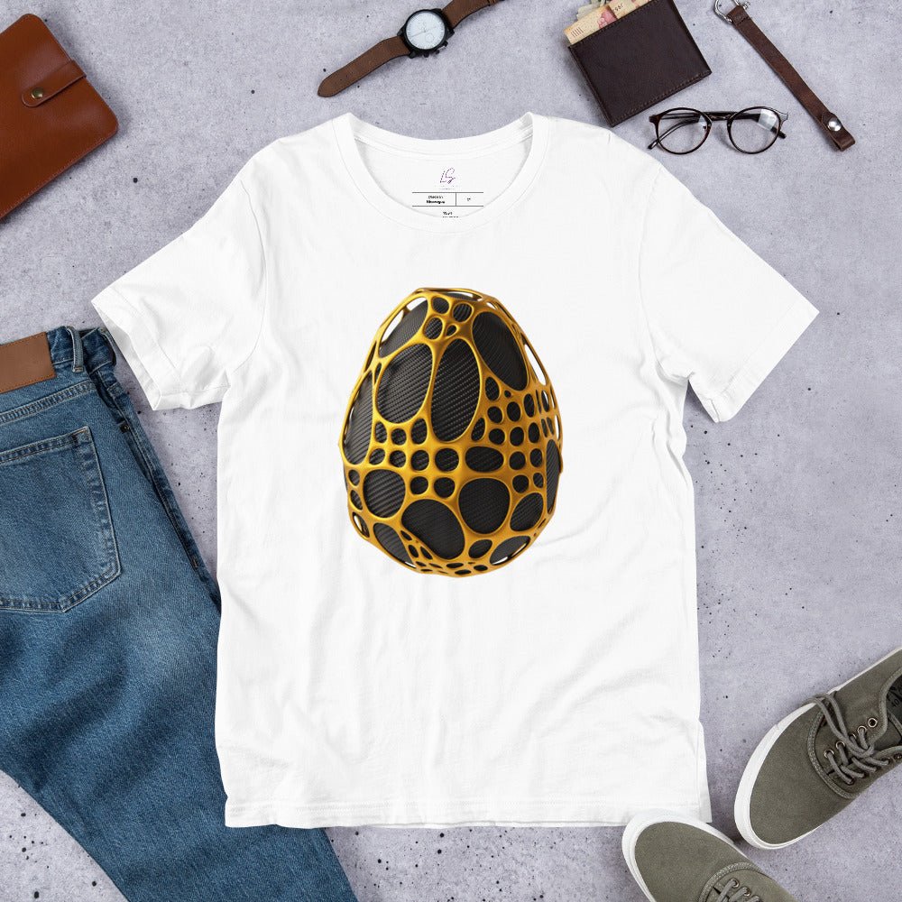 Unisex Tee: Dragon Egg (futuristic gold and black)