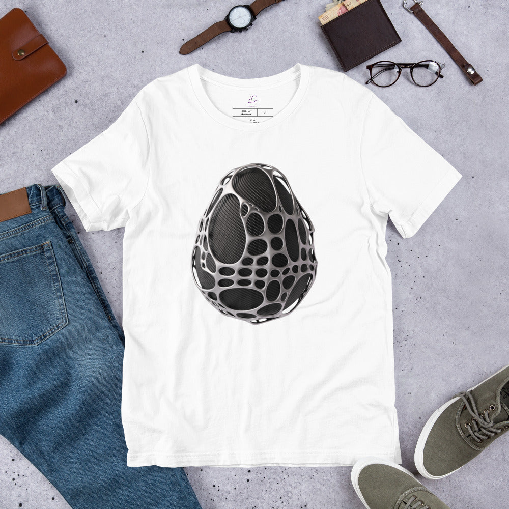 Unisex Tee: Dragon Egg (futuristic silver and black)