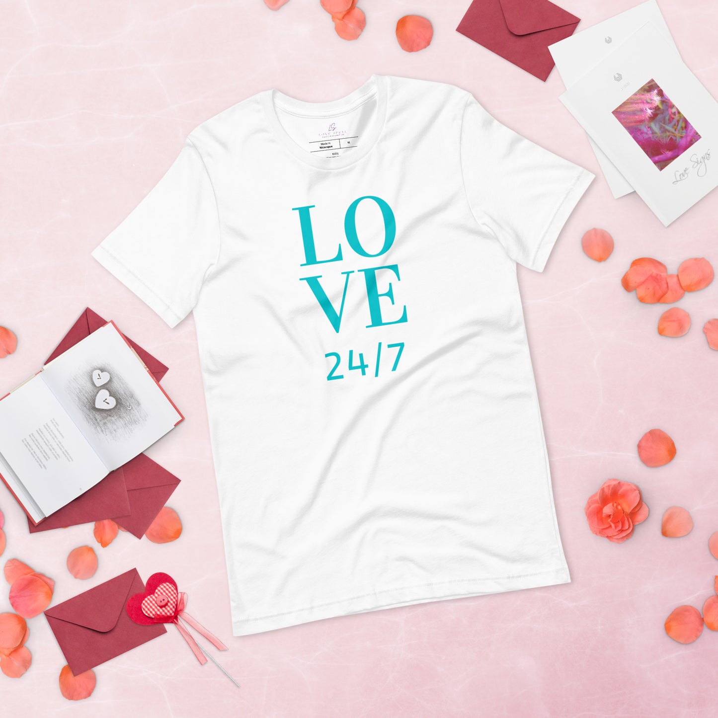 Unisex Tee Bella + Canvas 3001: Love 24/7 (turquoise text)