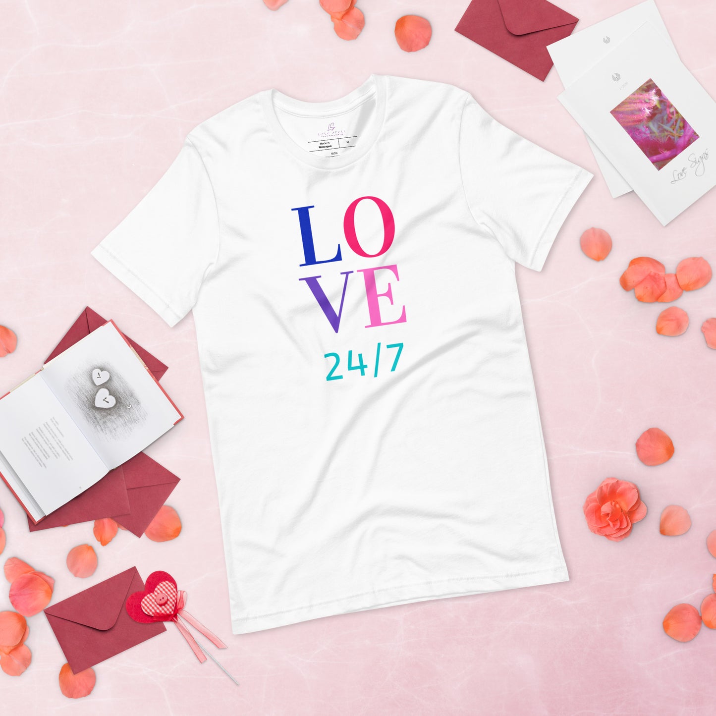 Unisex Tee Bella + Canvas 3001: Love 24/7 (multi-color text)