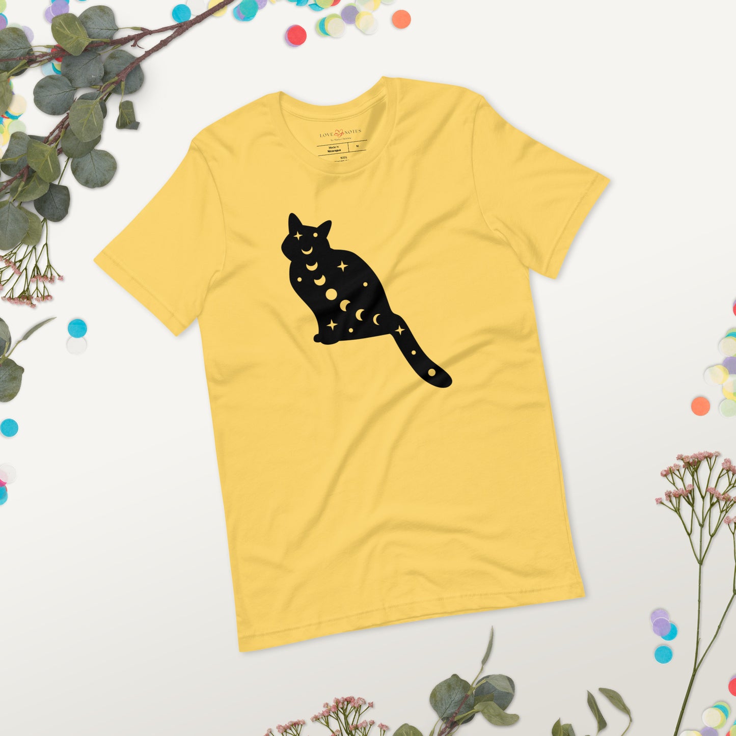 Unisex Tee Bella + Canvas 3001: Black Cat with Moon Phases