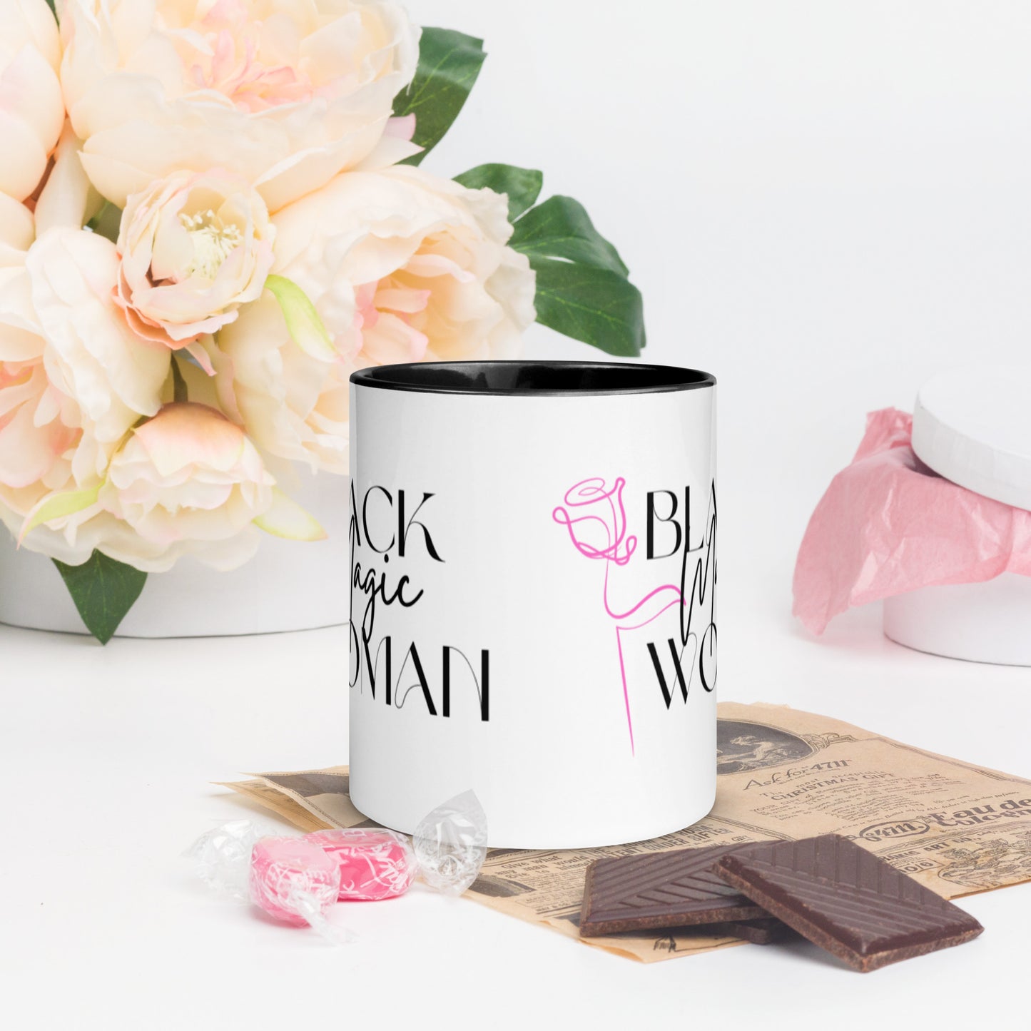 Mug: Black Magic Woman (pink rose)