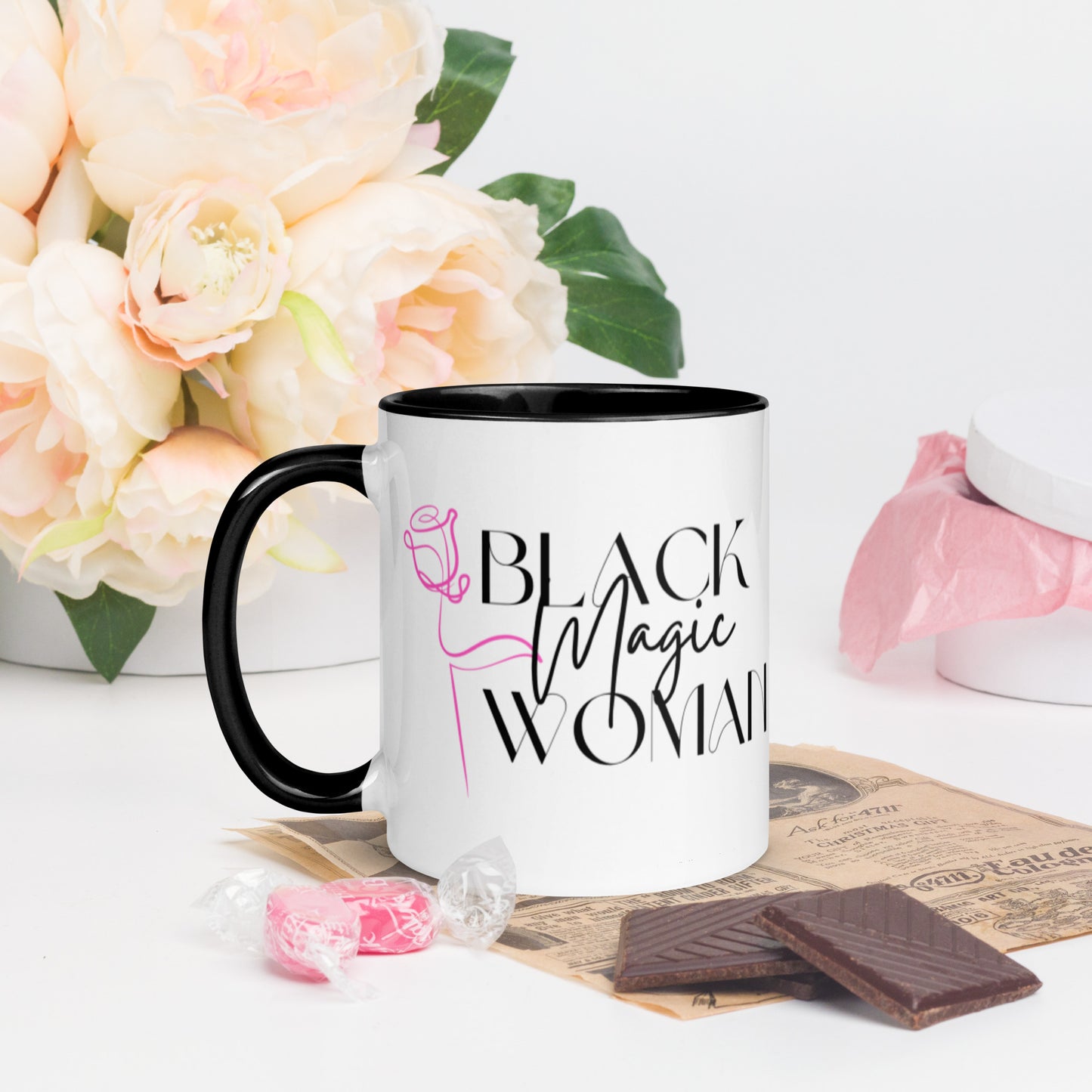 Mug: Black Magic Woman (pink rose)