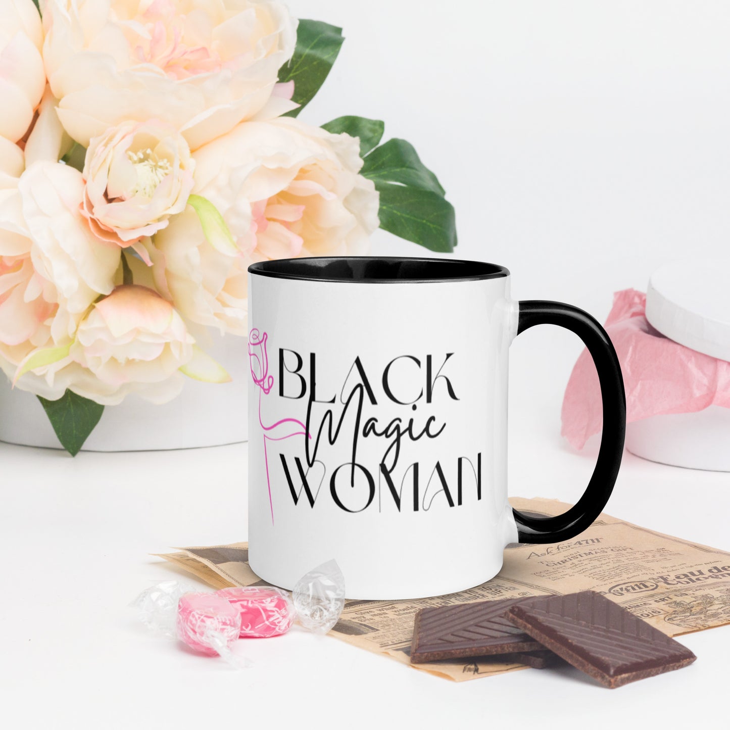 Mug: Black Magic Woman (pink rose)