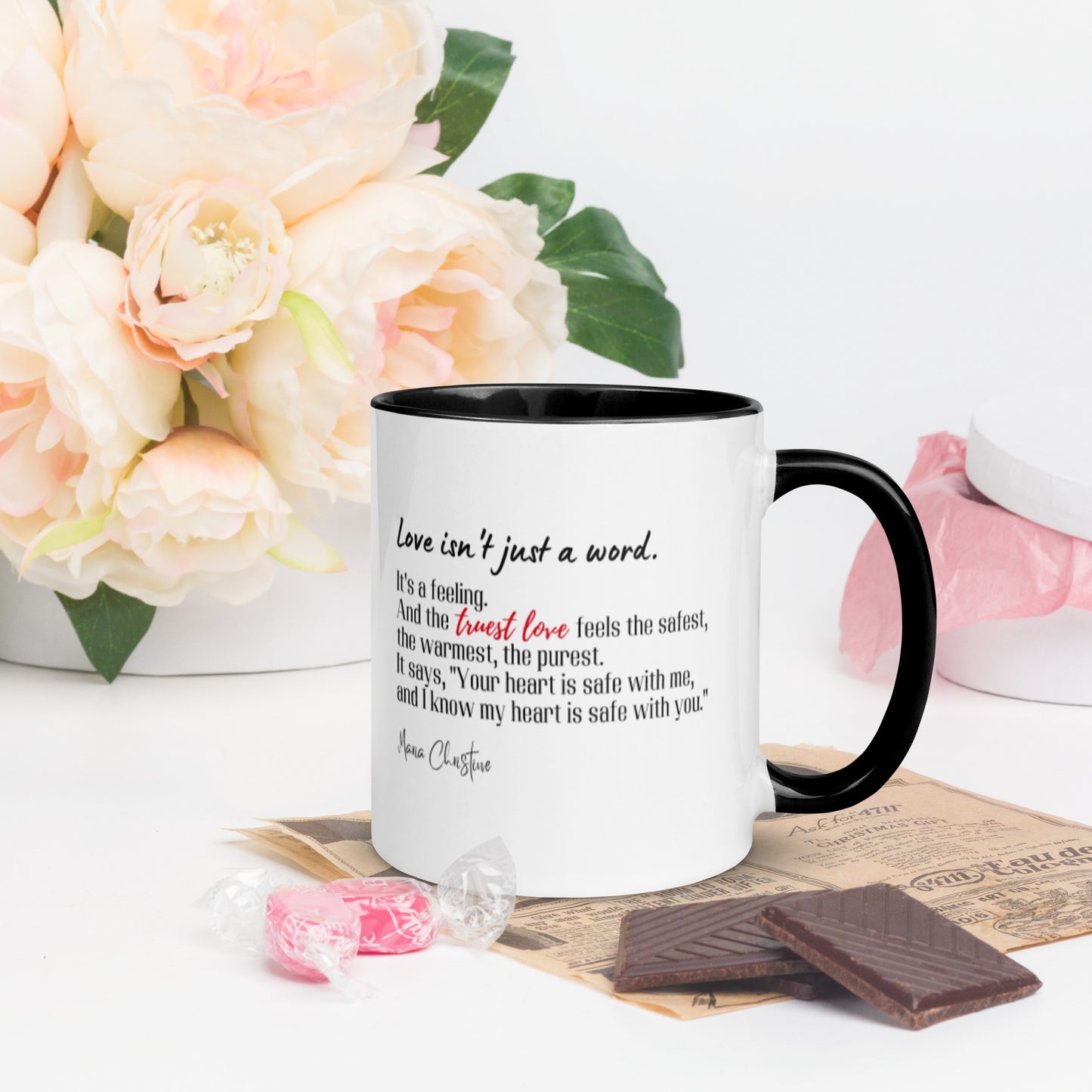 Mug: Love Isn't Just a Word Quote (red highlight)