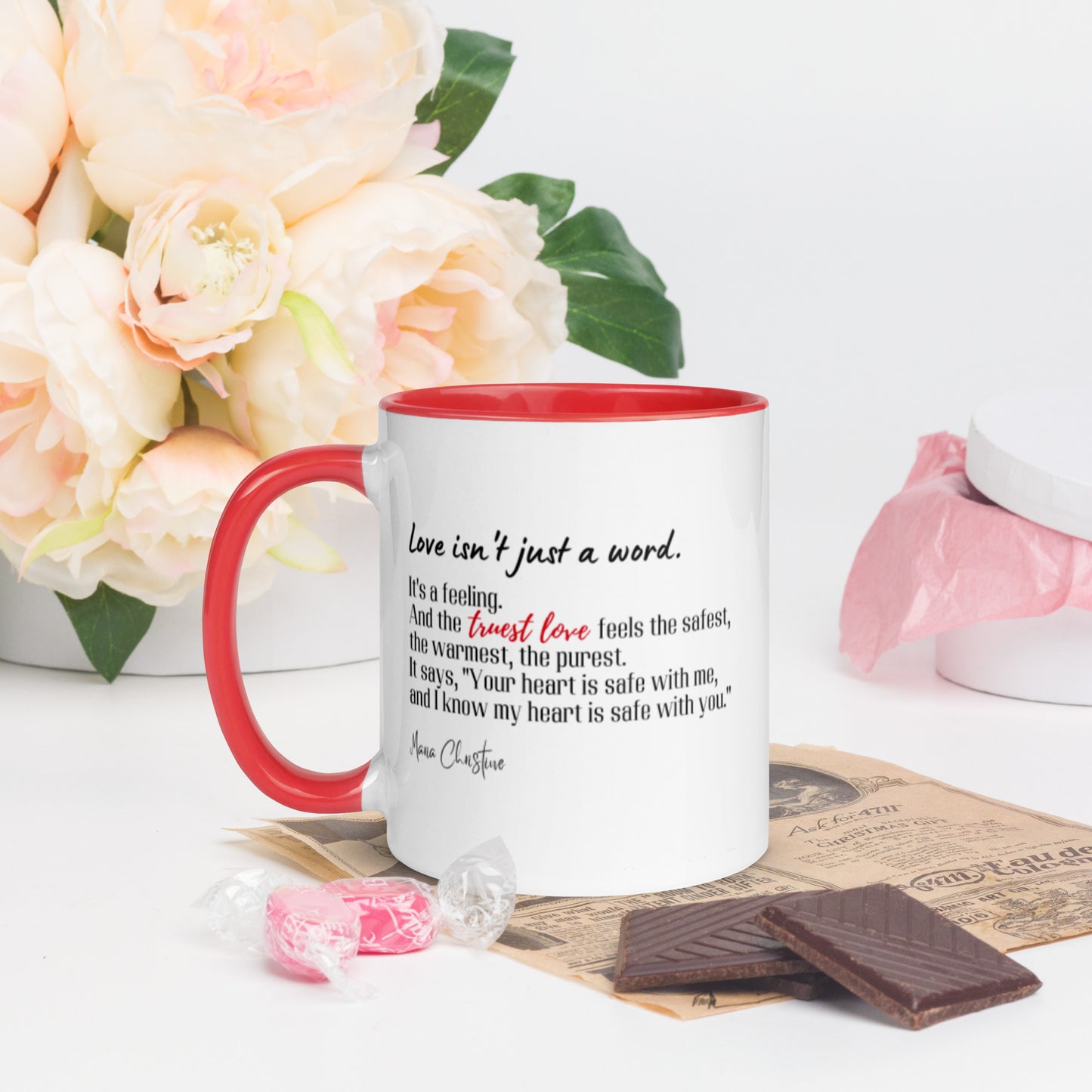Mug: Love Isn't Just a Word Quote (red highlight)