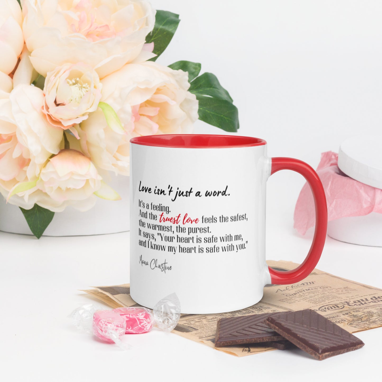 Mug: Love Isn't Just a Word Quote (red highlight)
