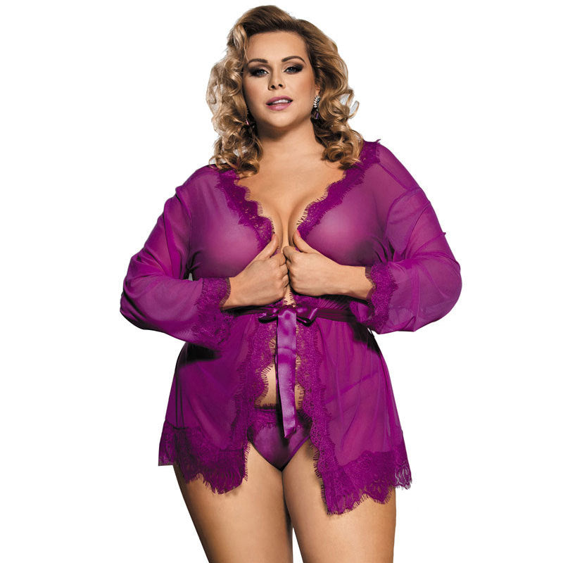 Curvy Lingerie: Sheer Cardigan-Style Robe & Panty Set