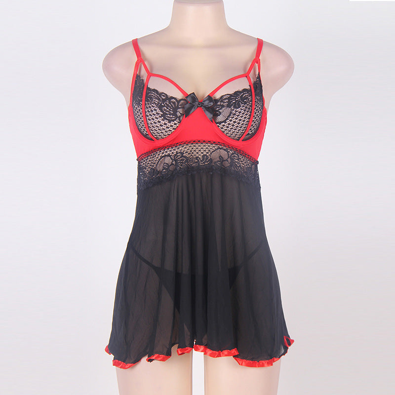 Curvy Lingerie: Red & Black Bra-Top Babydoll