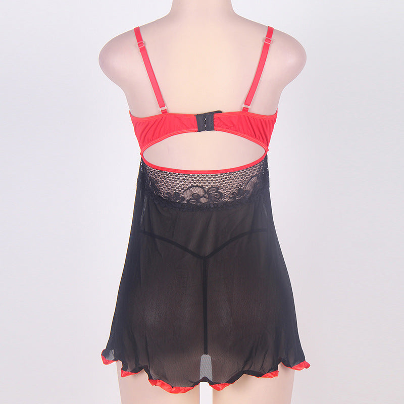 Curvy Lingerie: Red & Black Bra-Top Babydoll