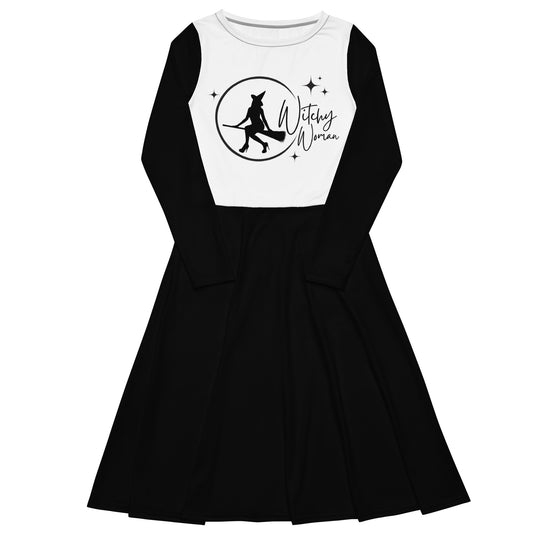 Long-Sleeve Midi Dress (black & white): Witchy Woman