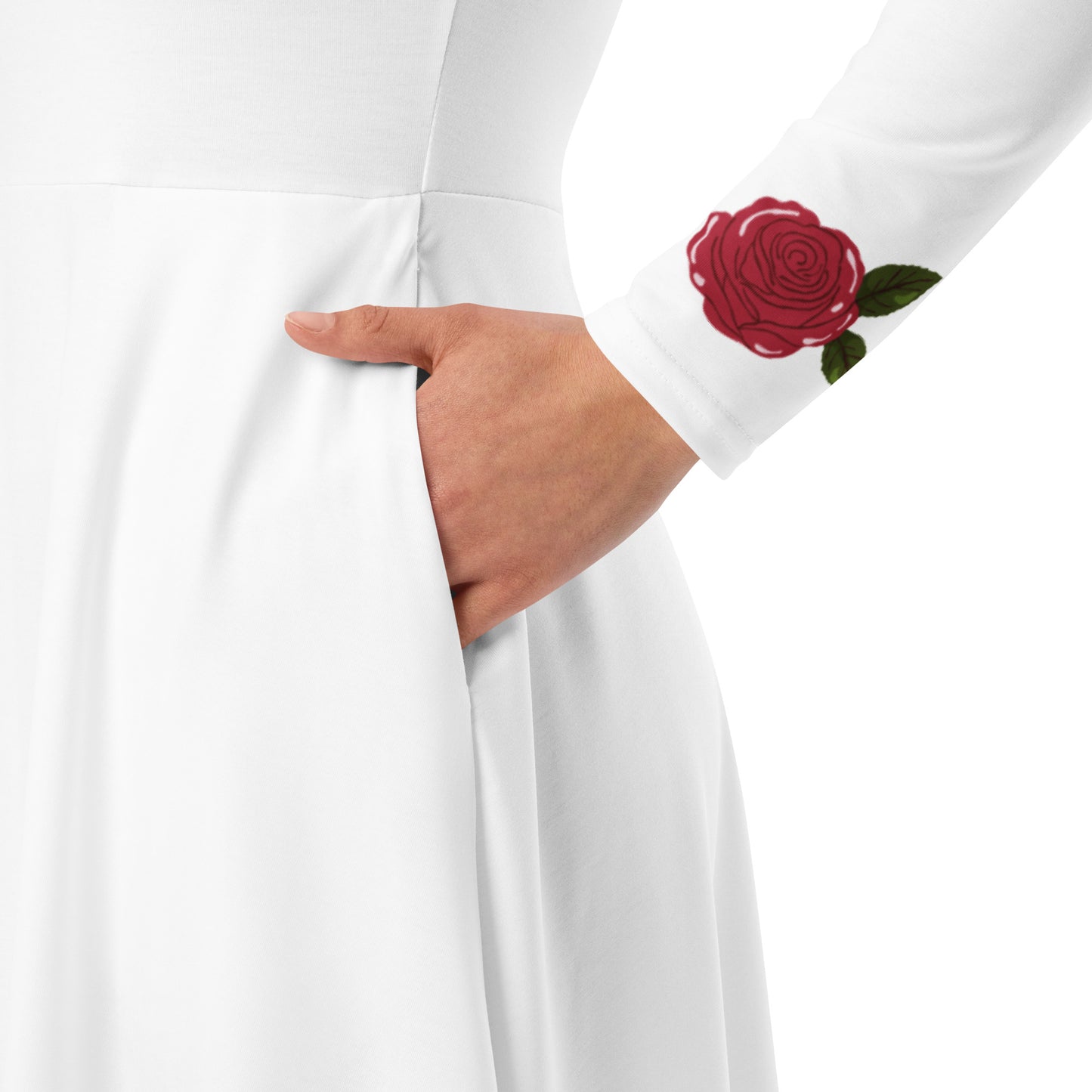 Shadows • Thrones • Roses • Tomes Romantasy Long‑Sleeve Midi Dress (White)