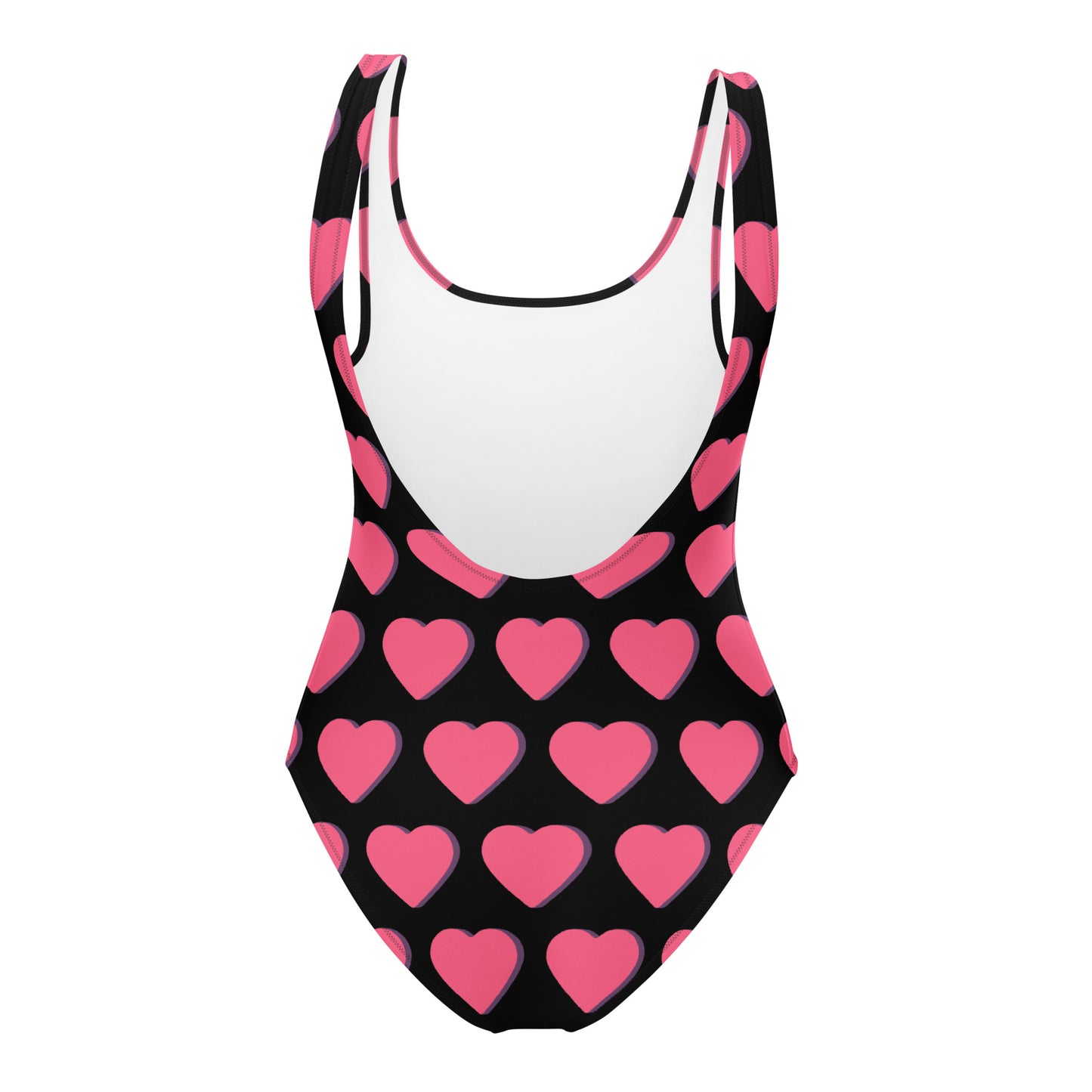 One-Piece Swimsuit: Pink Hearts (on black)
