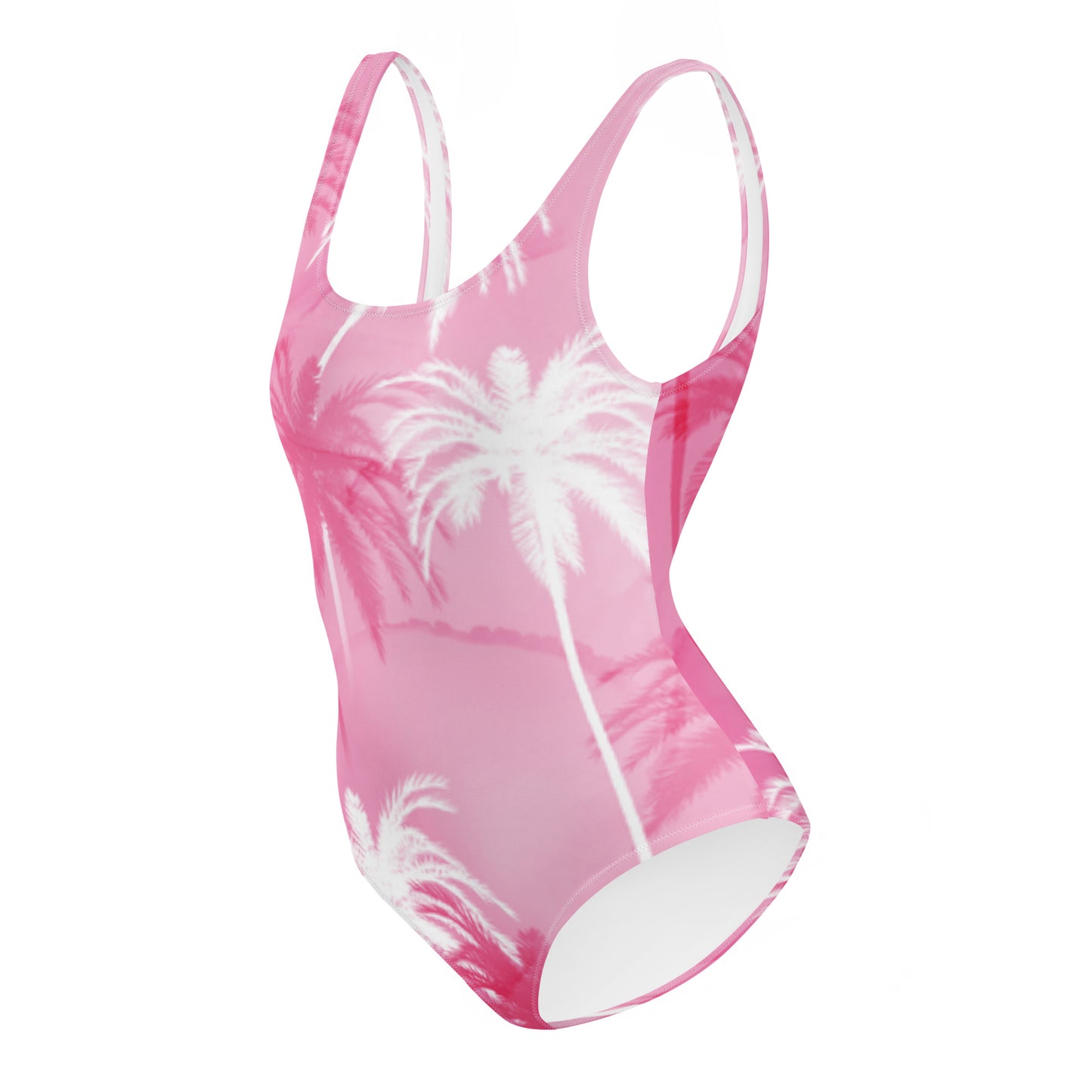 One-Piece Swimsuit: Pink & Palm Trees