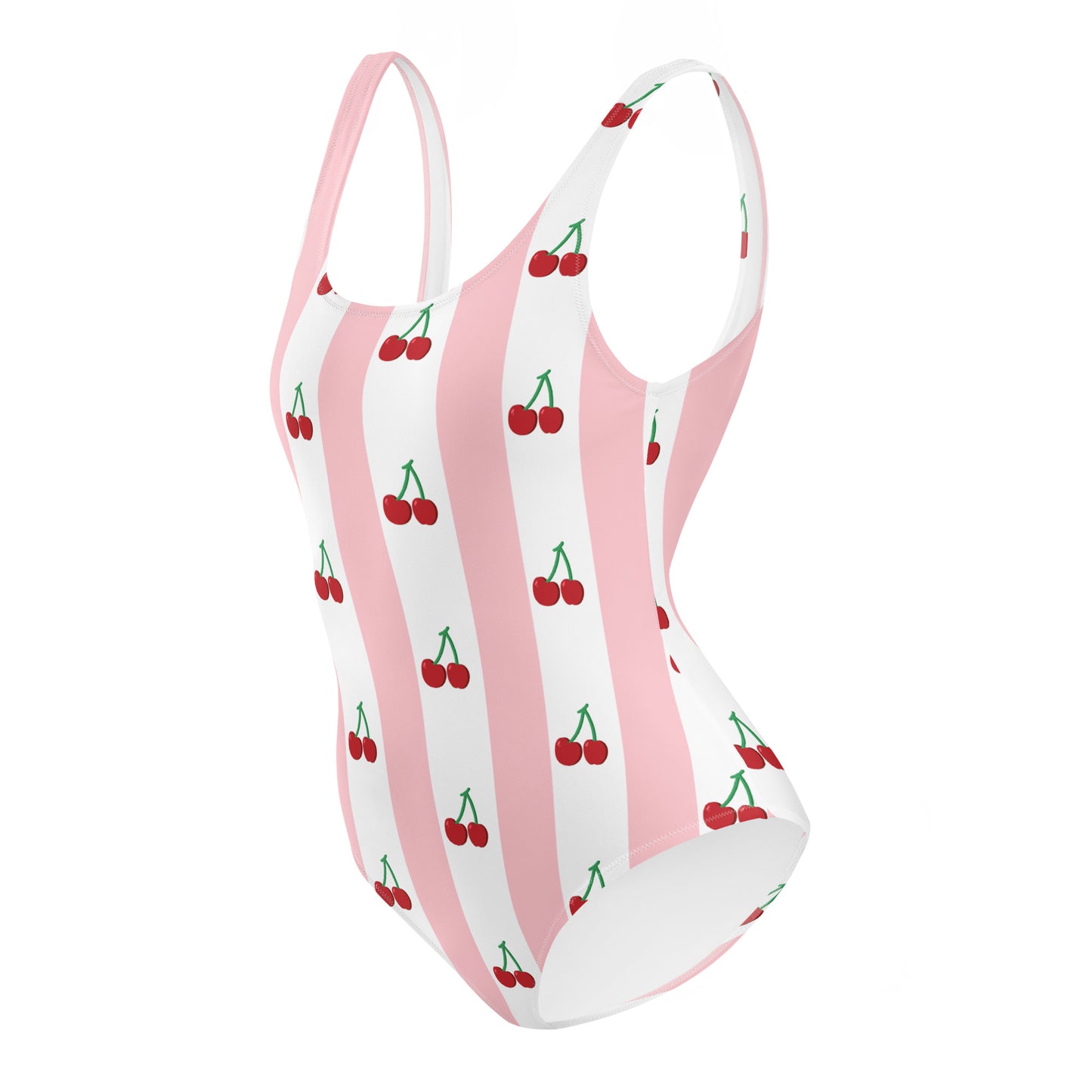 One-Piece Swimsuit: White, Pink & Cherries