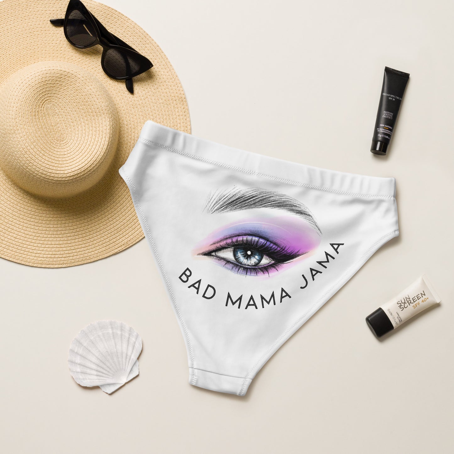 Recycled High-Waisted Bikini Bottom: Bad Mama Jama