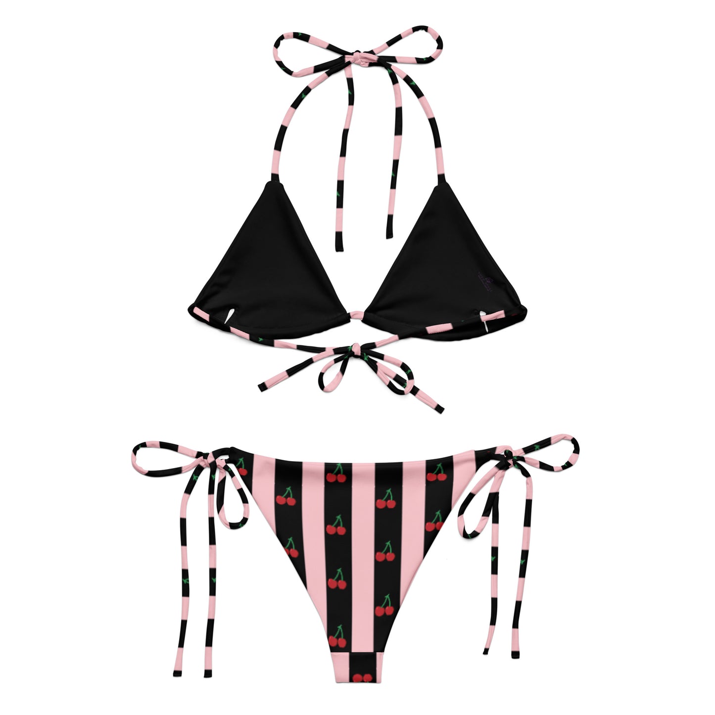 All-Over Print Recycled String Bikini: Cherries on Pink and Black