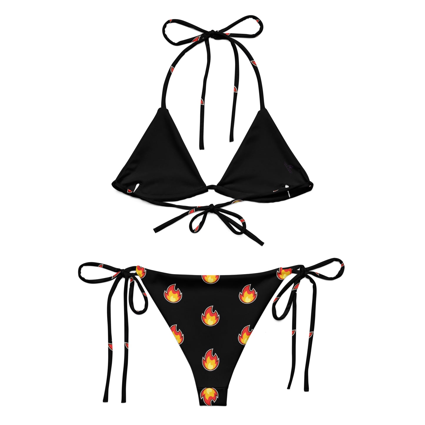 All-Over Print Recycled String Bikini: Flames on Black