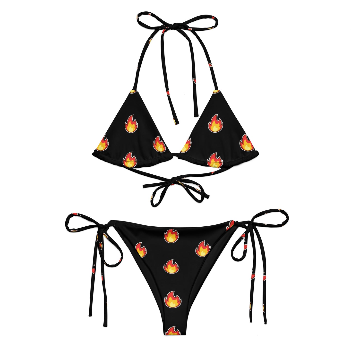 All-Over Print Recycled String Bikini: Flames on Black