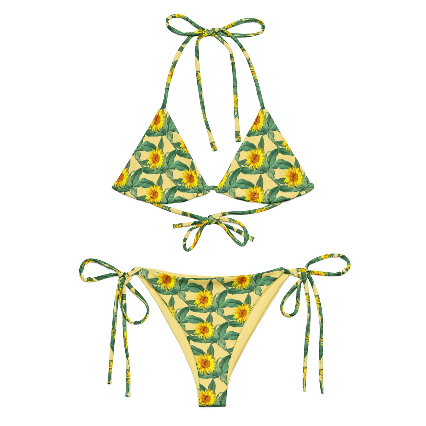 All-Over Print Recycled String Bikini: Sunflowers