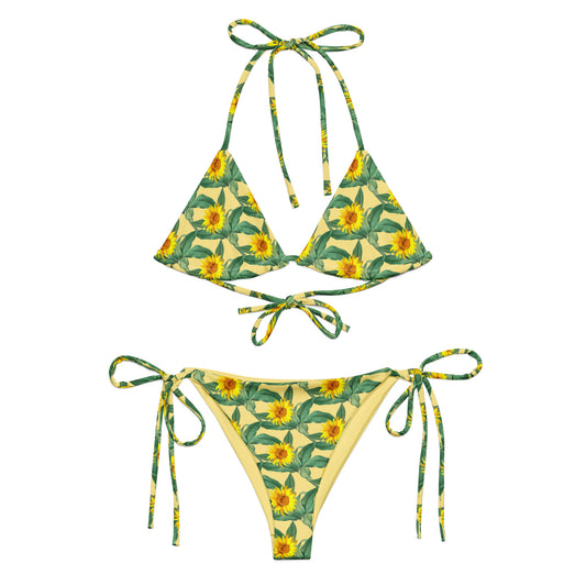 All-Over Print Recycled String Bikini: Sunflowers