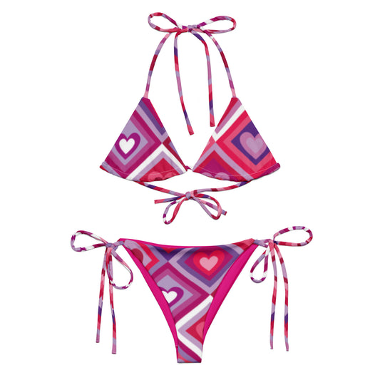 All-Over Print Recycled String Bikini: Loving Hearts