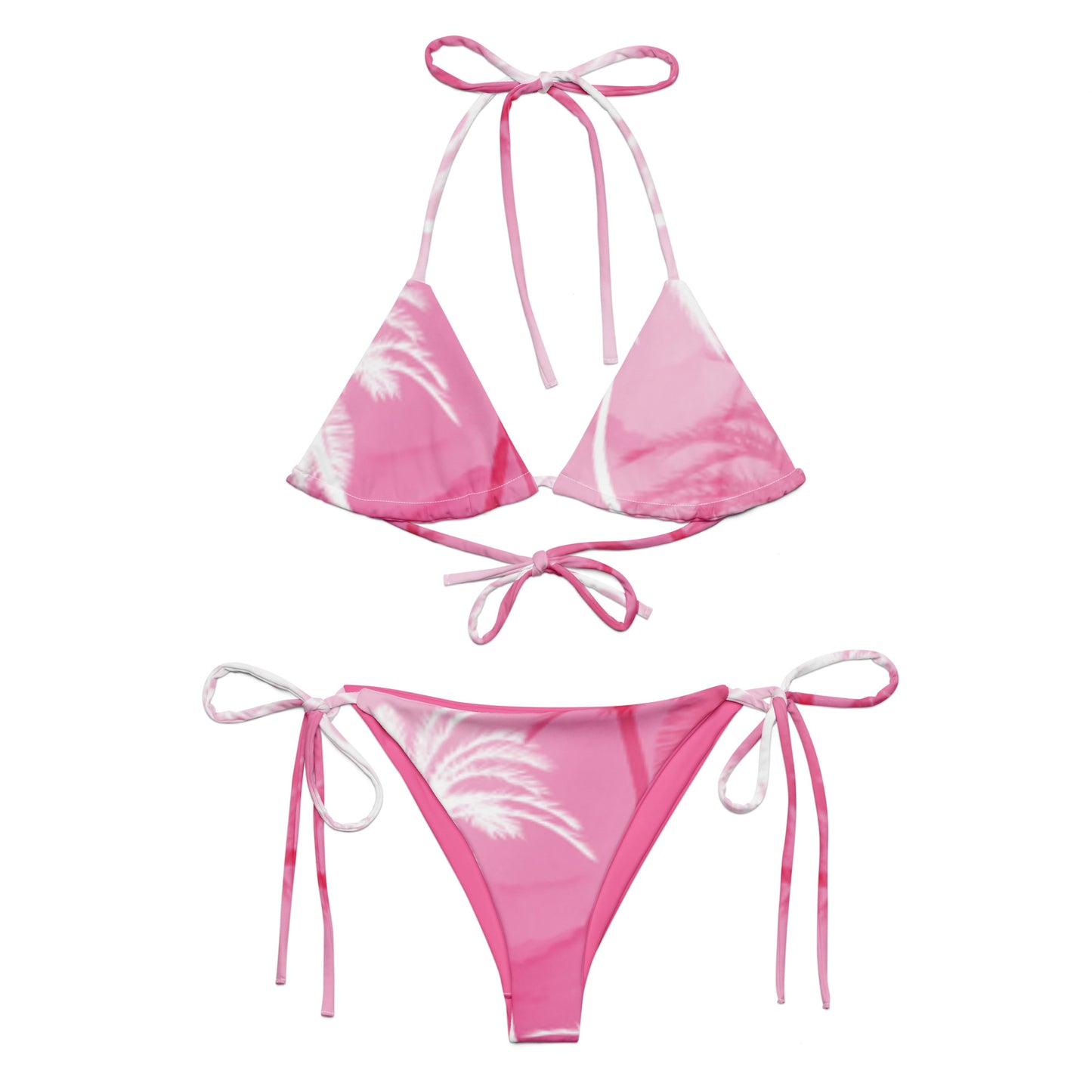 All-Over Print Recycled String Bikini: Palm Trees on Pink