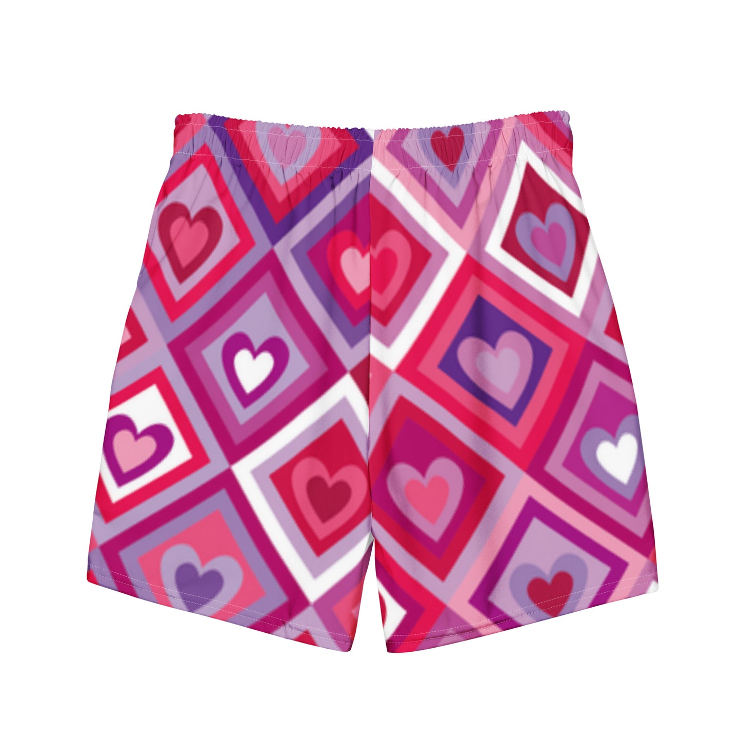 All-Over Print Recycled Swim Trunks: Loving Hearts