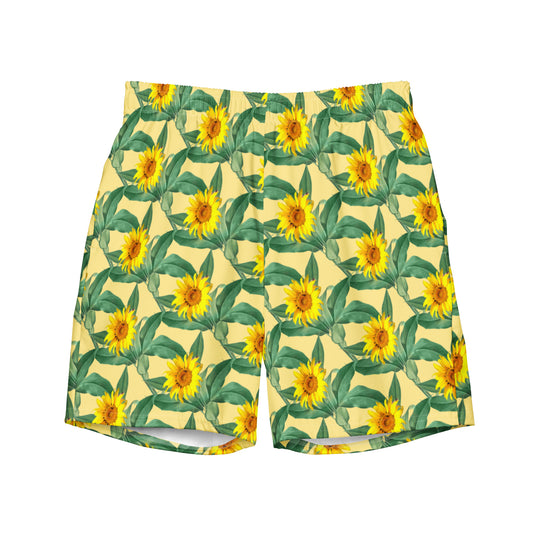 All-Over Print Recycled Swim Shorts: Sunflowers