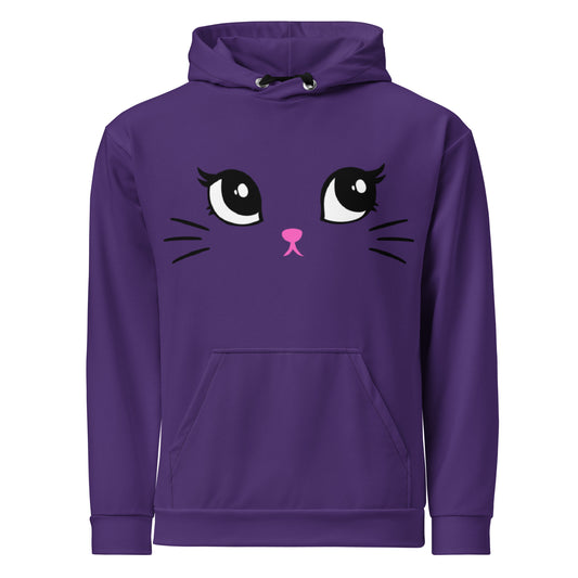 Purple Kitty Cat Hoodie (Soft, Recycled Polyester Blend, Unisex)