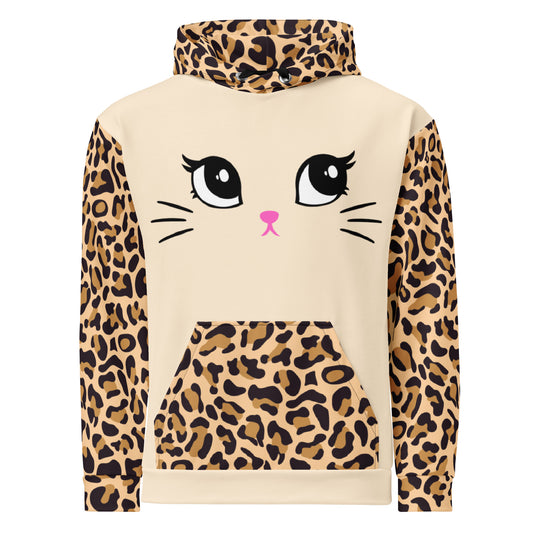 Leopard Kitty Cat Hoodie (Soft, Recycled Polyester Blend, Unisex)