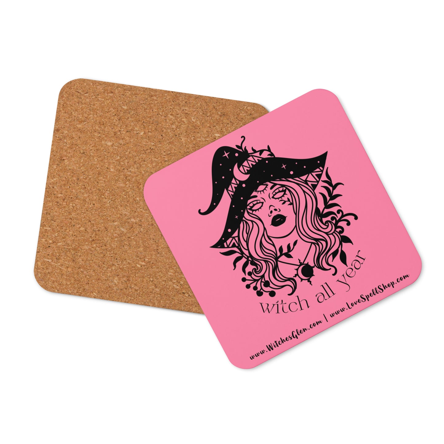 Cork-back Coaster: Witch All Year (tickle me pink)