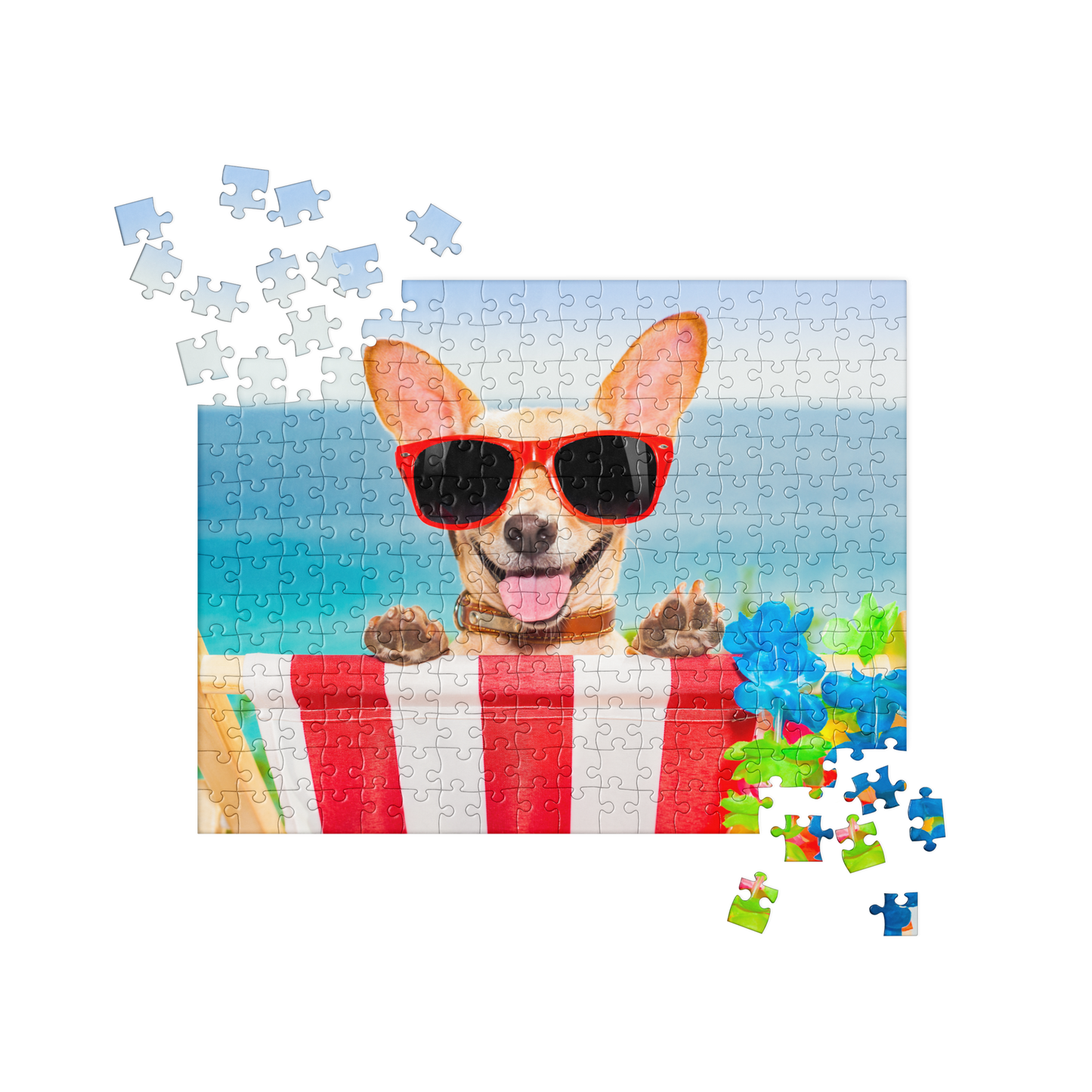 Puppy Jigsaw Puzzle: Puppy with Sunglasses, Beach Chair