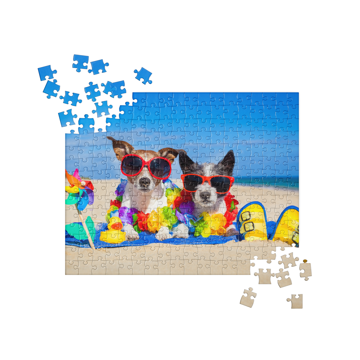 Puppy Jigsaw Puzzle: Puppies with Sunglasses, Beach Fun