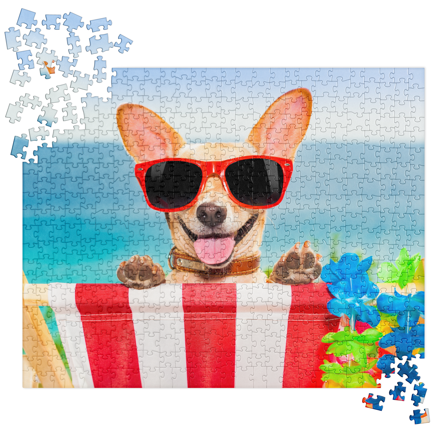 Puppy Jigsaw Puzzle: Puppy with Sunglasses, Beach Chair