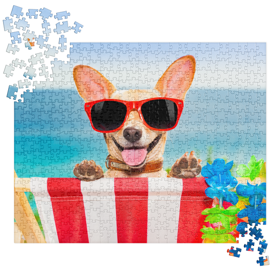 Puppy Jigsaw Puzzle: Puppy with Sunglasses, Beach Chair