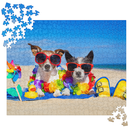 Puppy Jigsaw Puzzle: Puppies with Sunglasses, Beach Fun