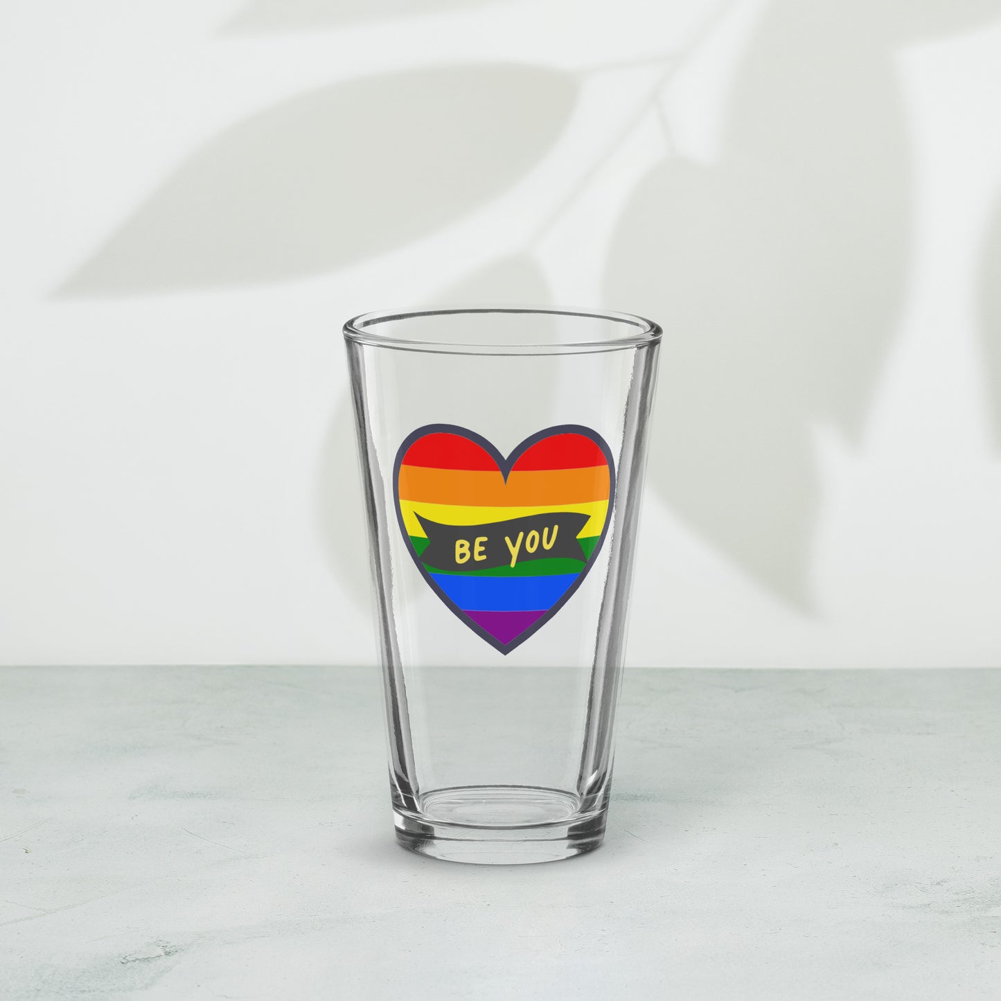 Shaker Pint Glass: Be You (rainbow heart)