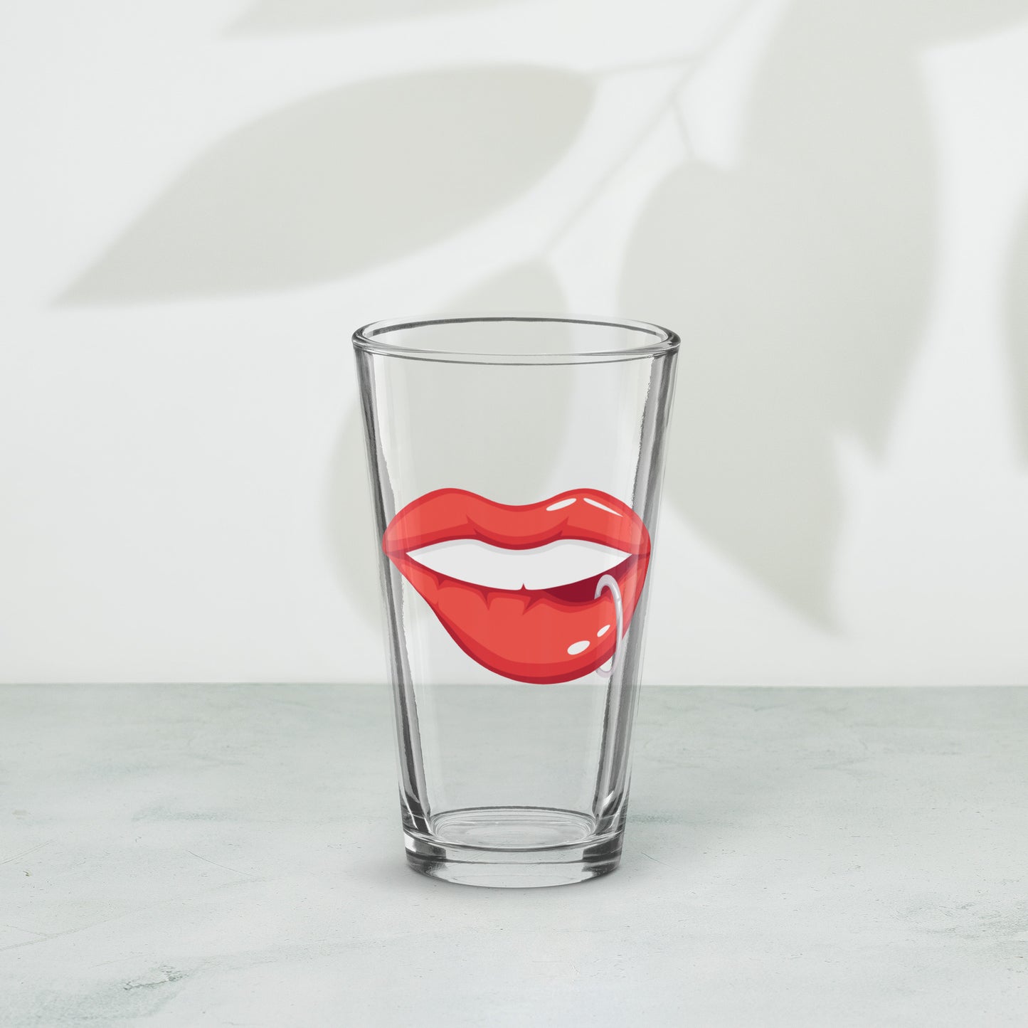 Shaker Pint Glass: Vivid Red Mouth with Lip Piercing