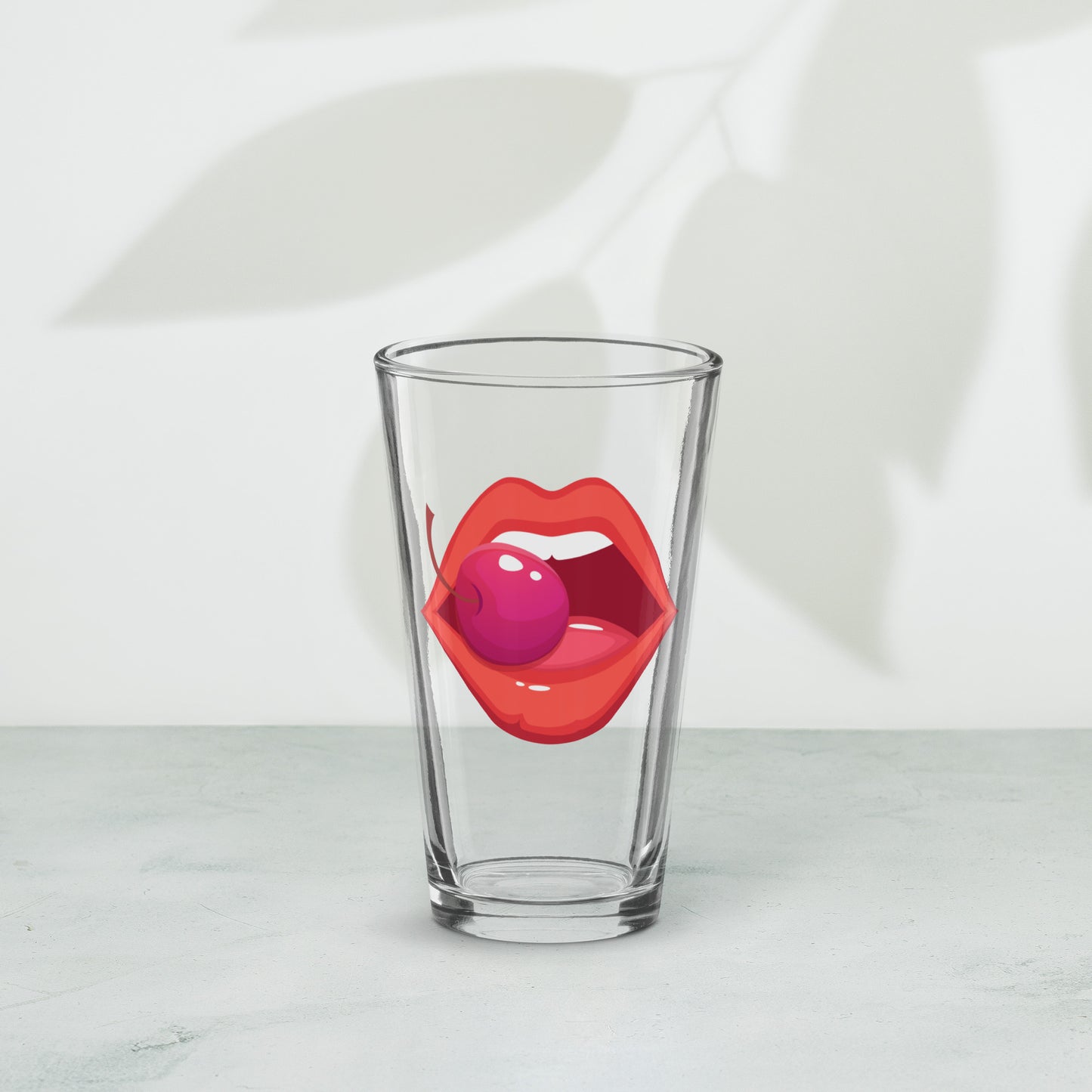 Shaker Pint Glass: Vivid Red Mouth & Cherry