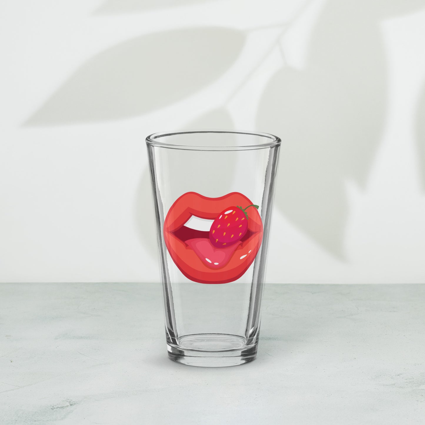 Shaker Pint Glass: Vivid Red Mouth & Strawberry