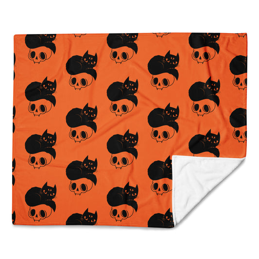 Black Cat Halloween Throw Blanket (Soft Touch, Orange)