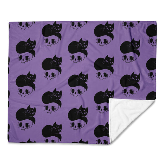 Black Cat Halloween Throw Blanket (Soft Touch, Purple)