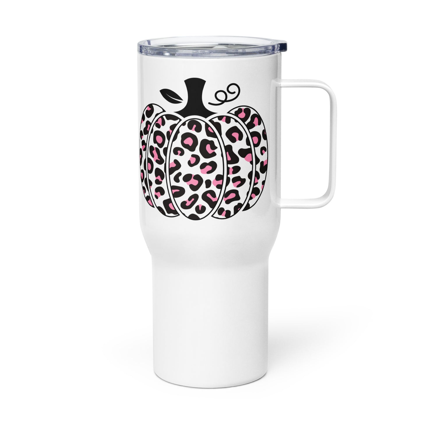 Travel Mug with Handle: Leopard Print Pumpkin (25 oz)