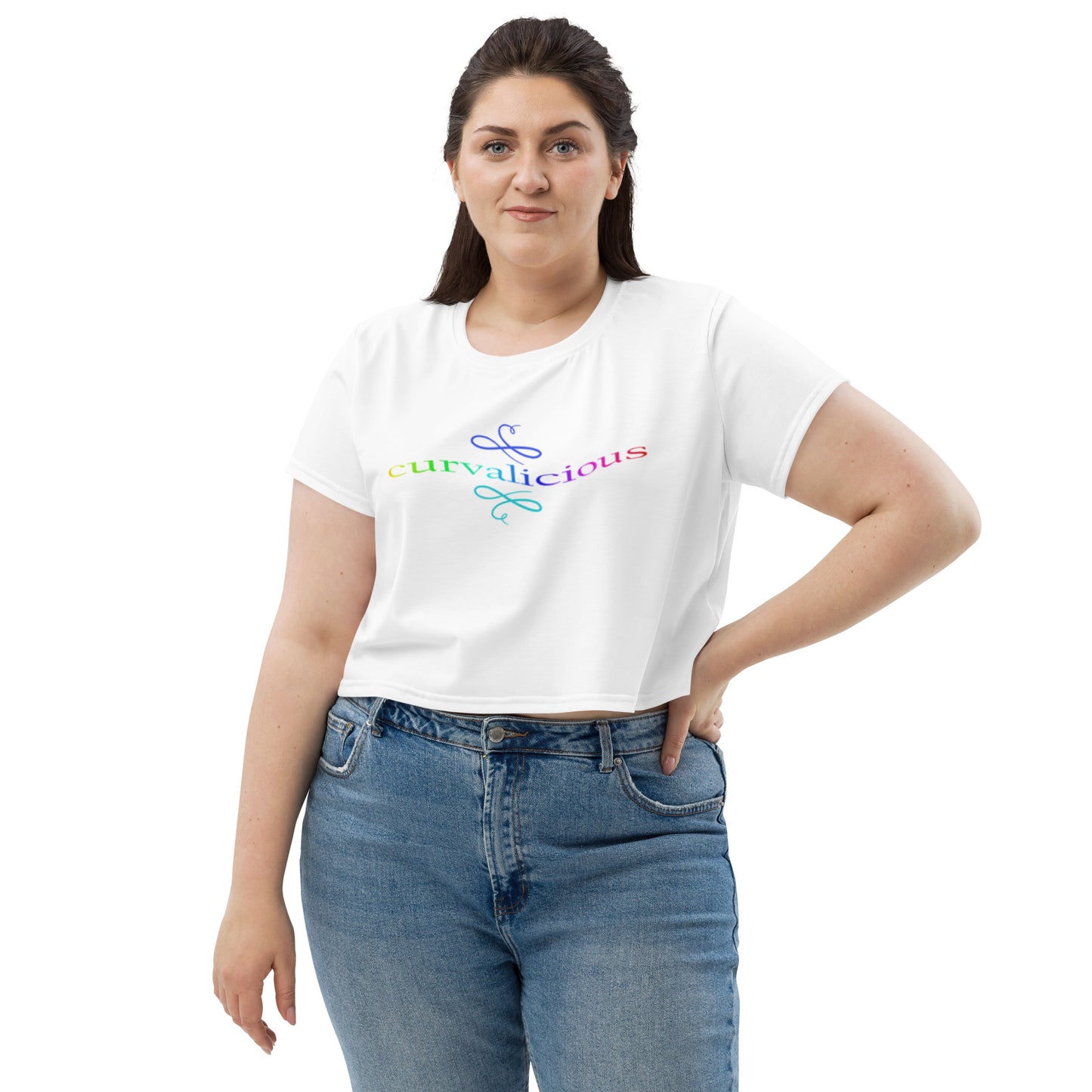 Crop Tee: Curvalicious (rainbow text)